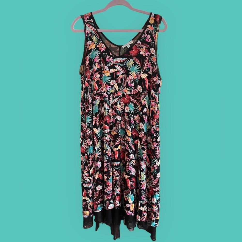 Grace & Lace // Tiered Mesh Dress in Black Floral // women's size XL